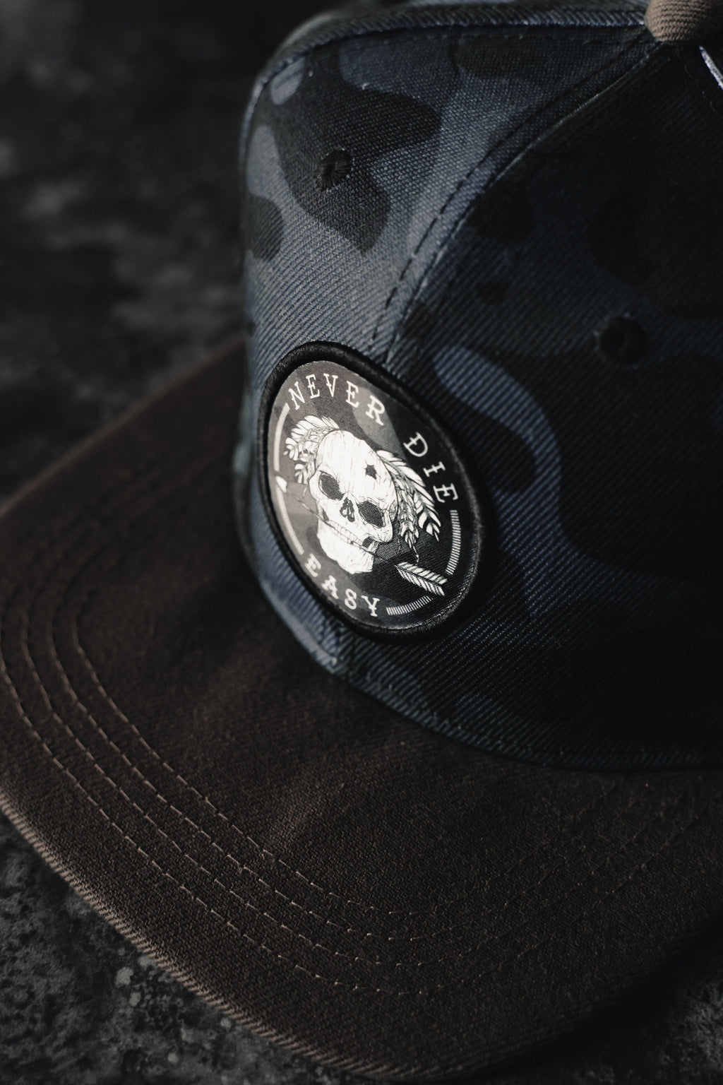 Never Die Easy Black Camo  Snapback