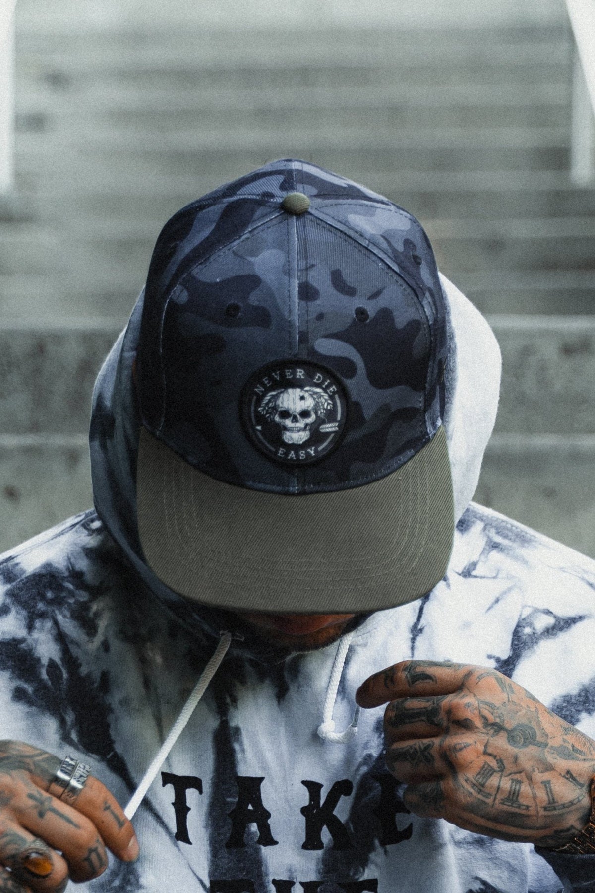 Never Die Easy Black Camo  Snapback