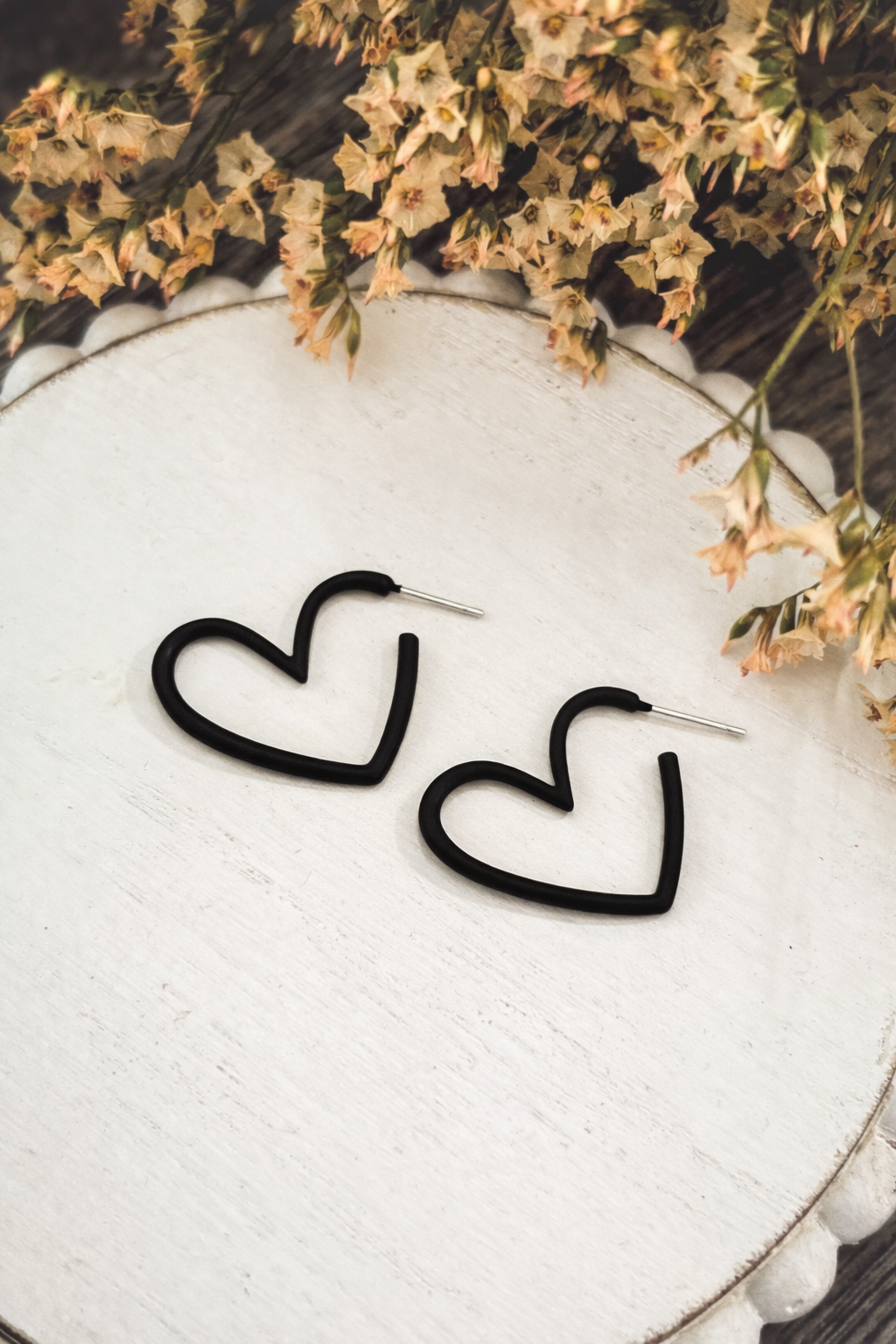 Black Heart Hoop Earrings