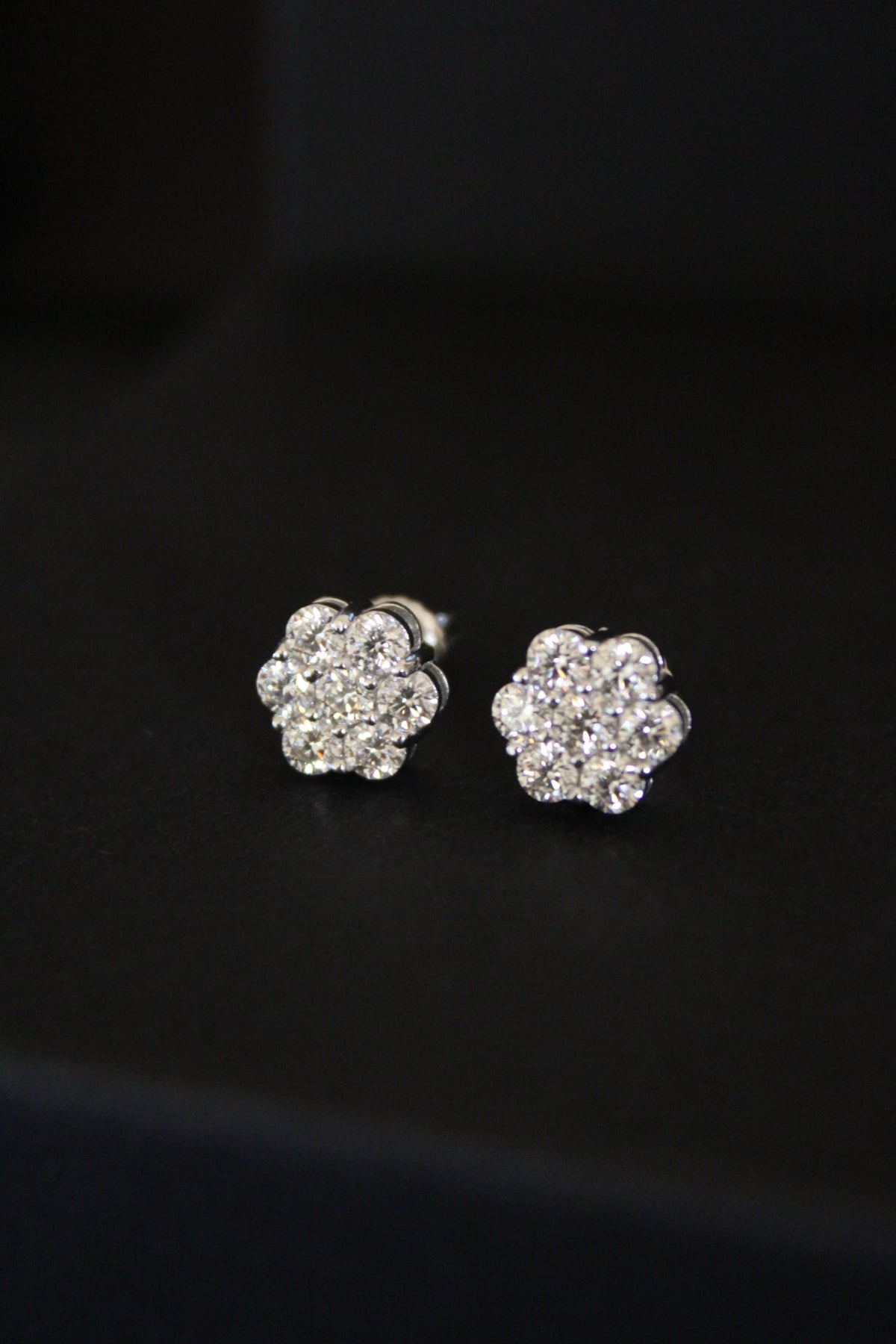 Moissanite Flower Cluster Earrings in Silver