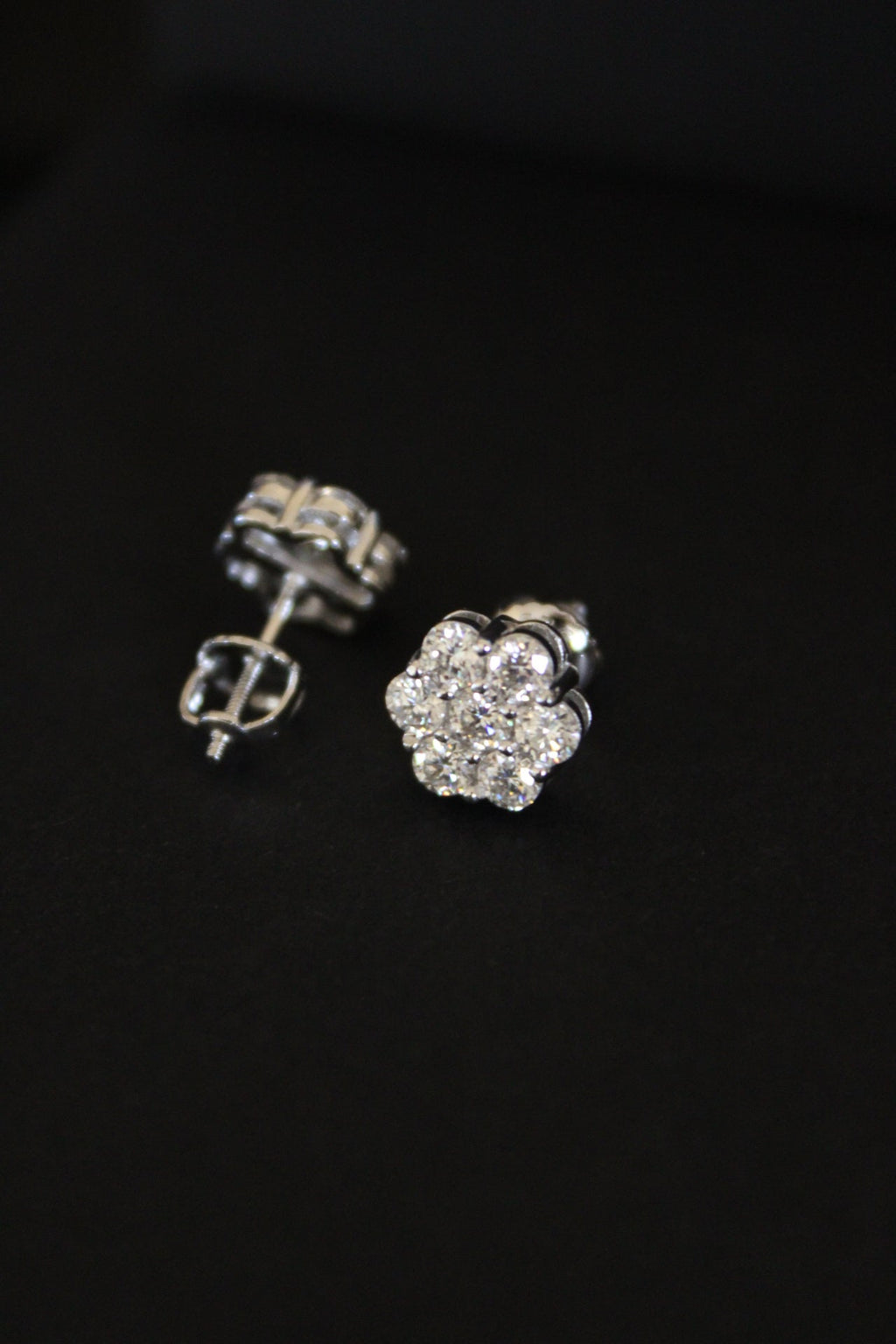 Moissanite Flower Cluster Earrings in Silver