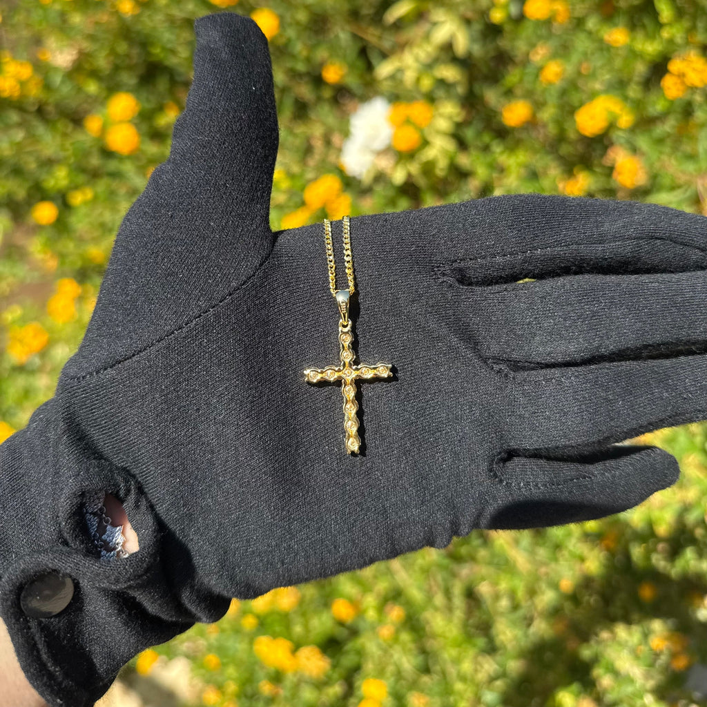 Moissanite Cross Pendant with Necklace in Yellow Gold