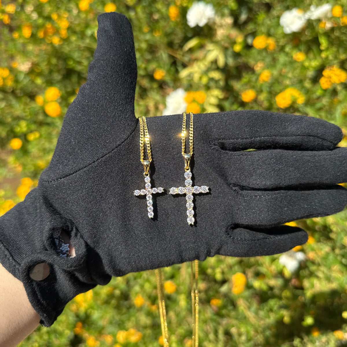 Moissanite Cross Pendant with Necklace in Yellow Gold