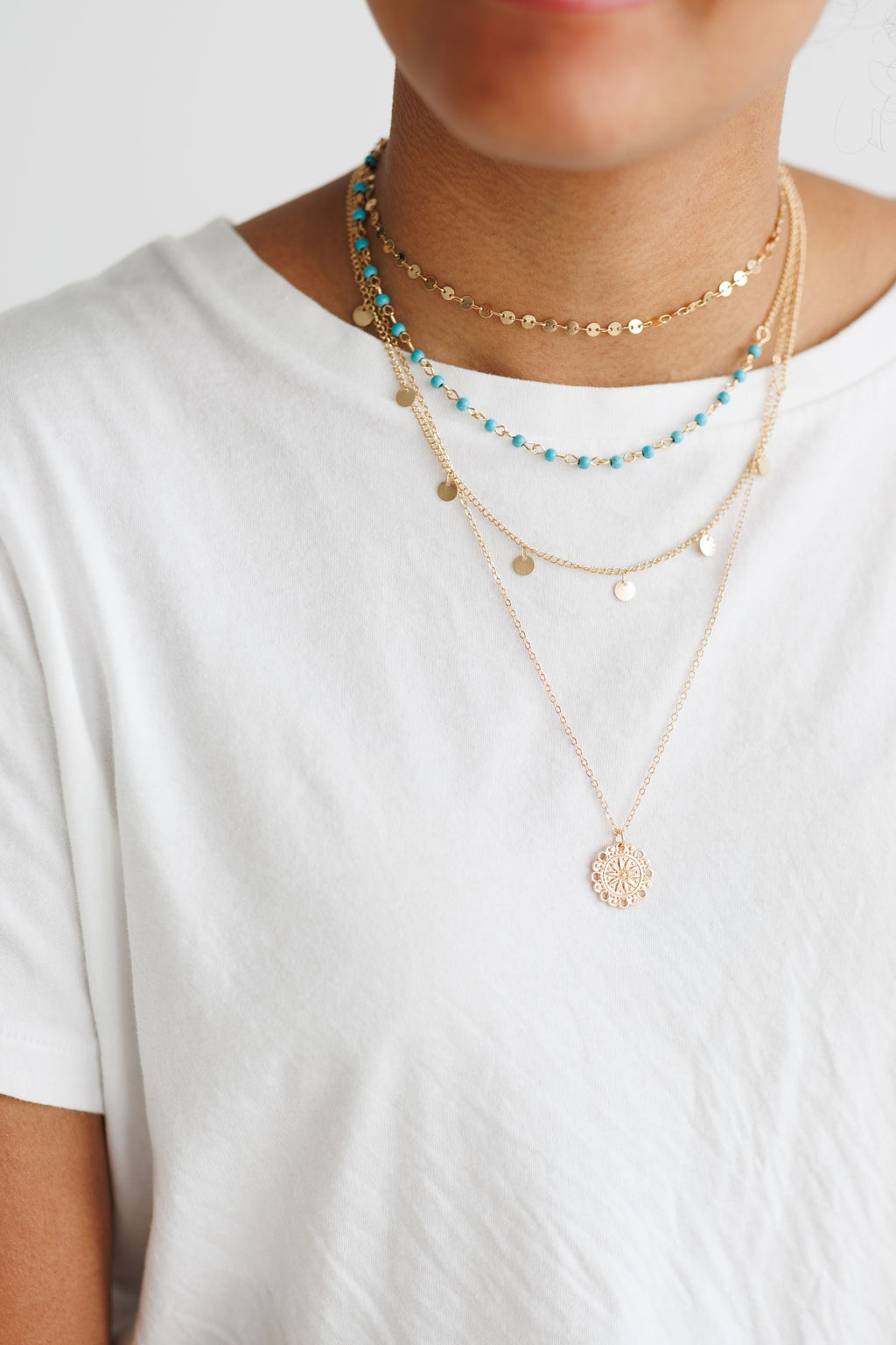 Beautiful Layered Gold and Turquoise Necklace Set