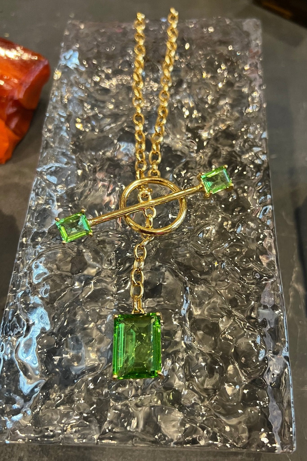 Calling Card Toggle Necklace in Green Envy (Gold)