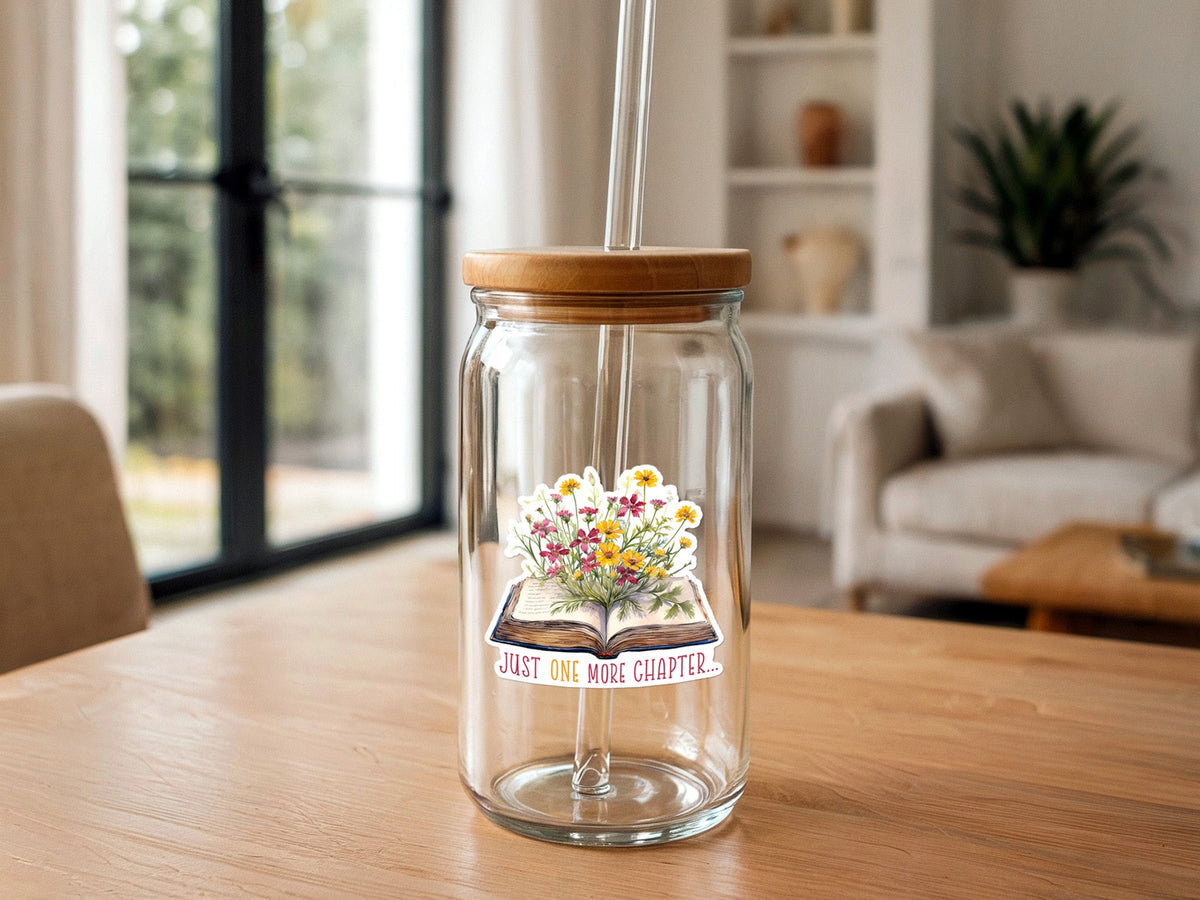 Just One More Chapter | Book with Flowers | Cute Sticker