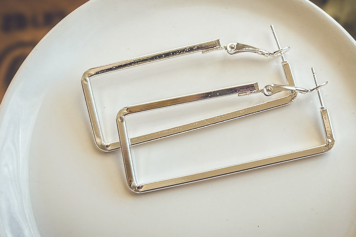 Beautiful Silver Rectangle Earrings