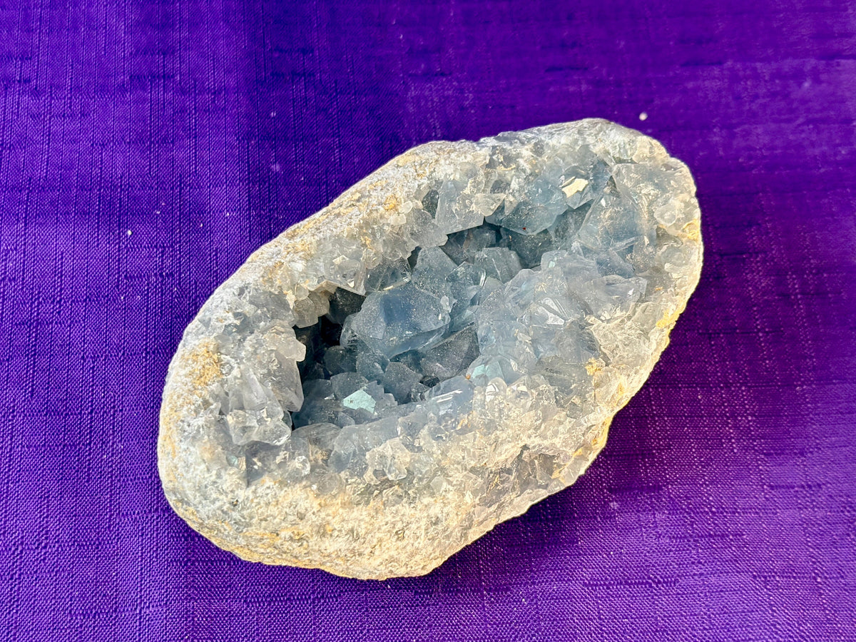Celestite Polished Cluster, Celestite Geode Free Shape w. Druse, Standing Celestite Healing Crystal