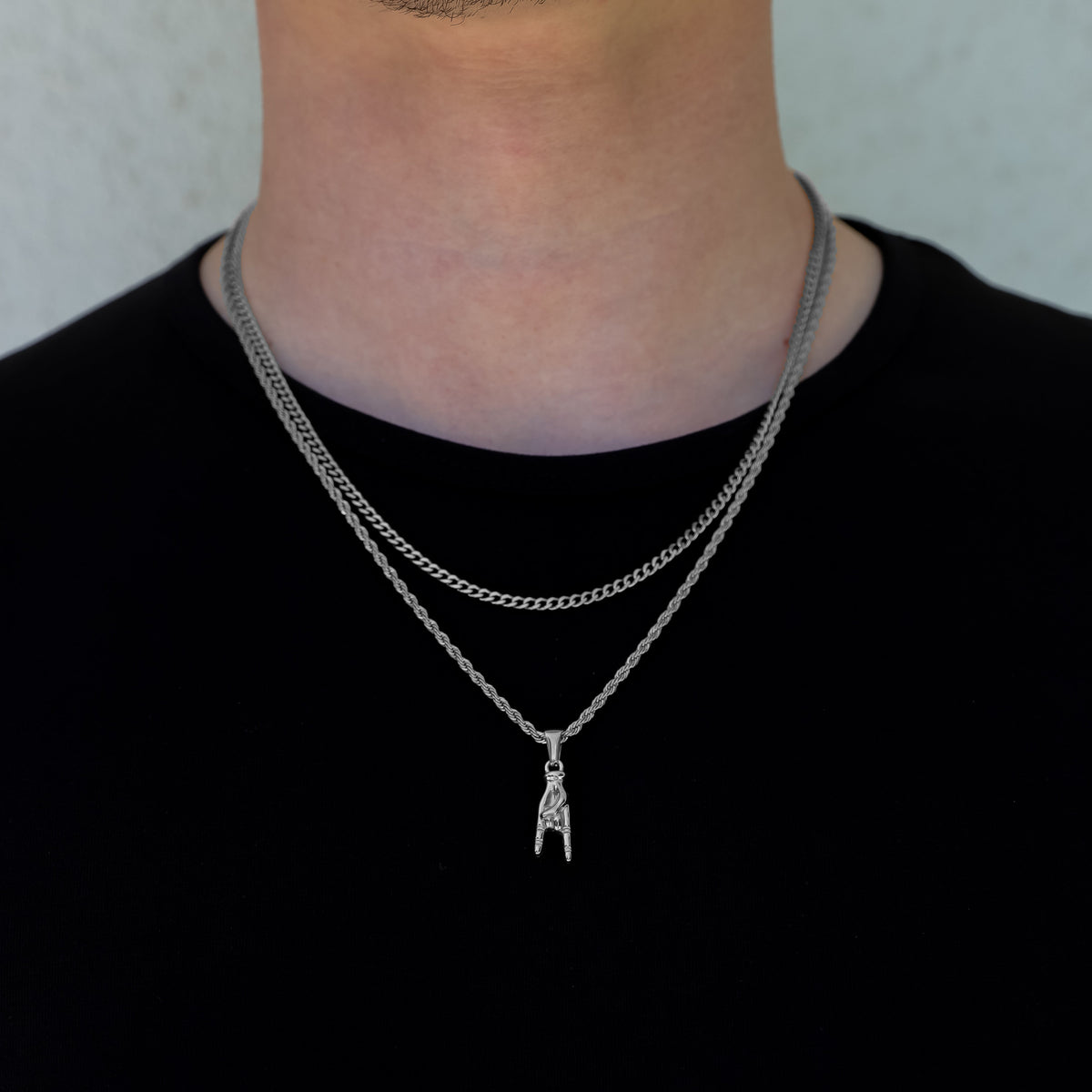 Italian Mano Cornuto Silver Pendant Necklace Set