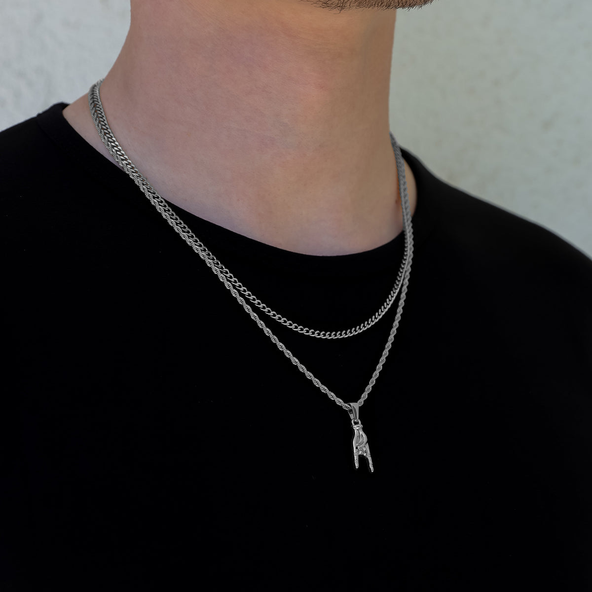 Italian Mano Cornuto Silver Pendant Necklace Set