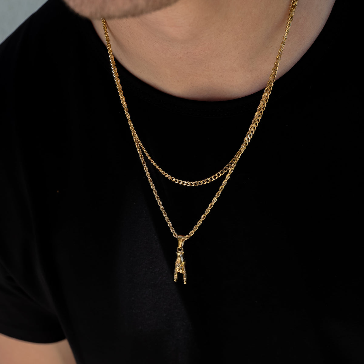 Italian Mano Cornuto Silver Pendant Necklace Set
