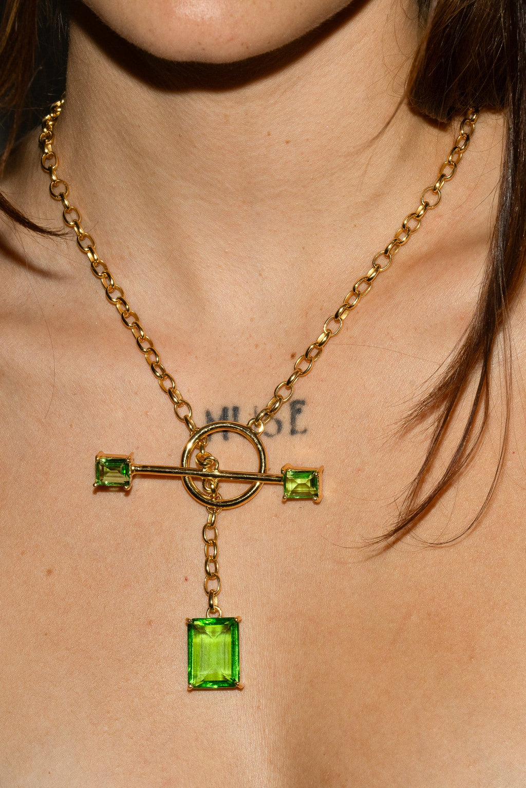 Calling Card Toggle Necklace in Green Envy (Gold)