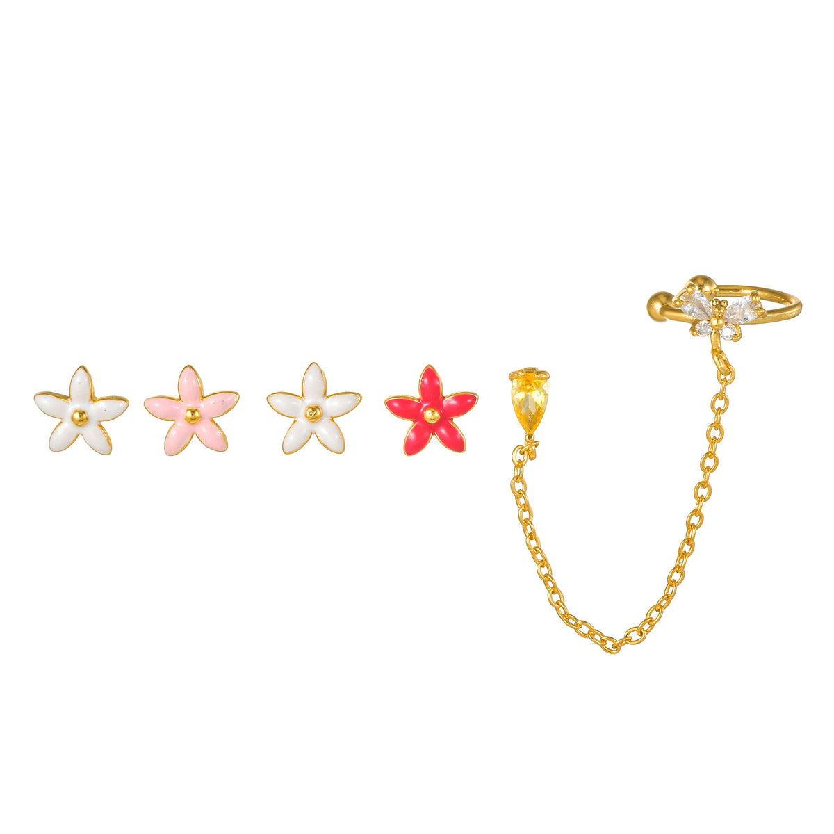 Spring Bloom Stud Ear Cuff Set