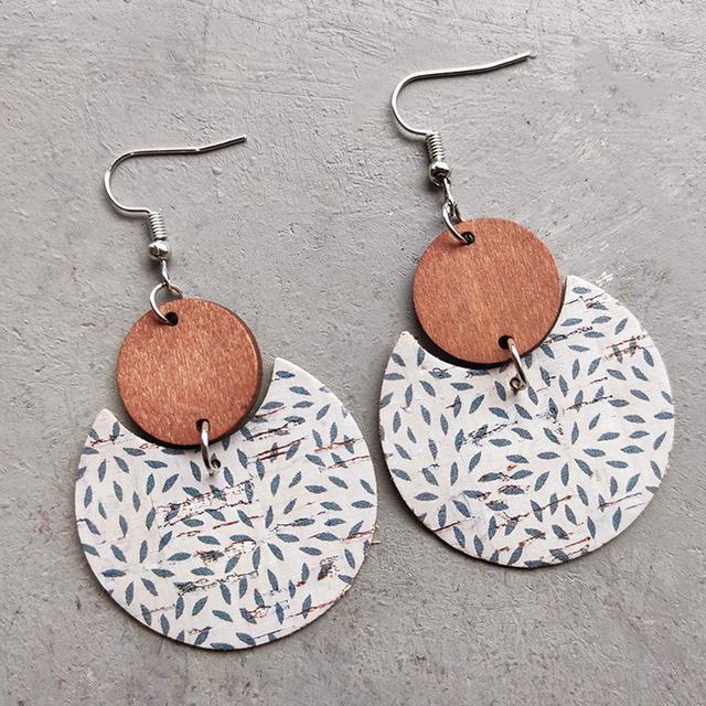 Beautiful Icy White Wood and Cork Earrings