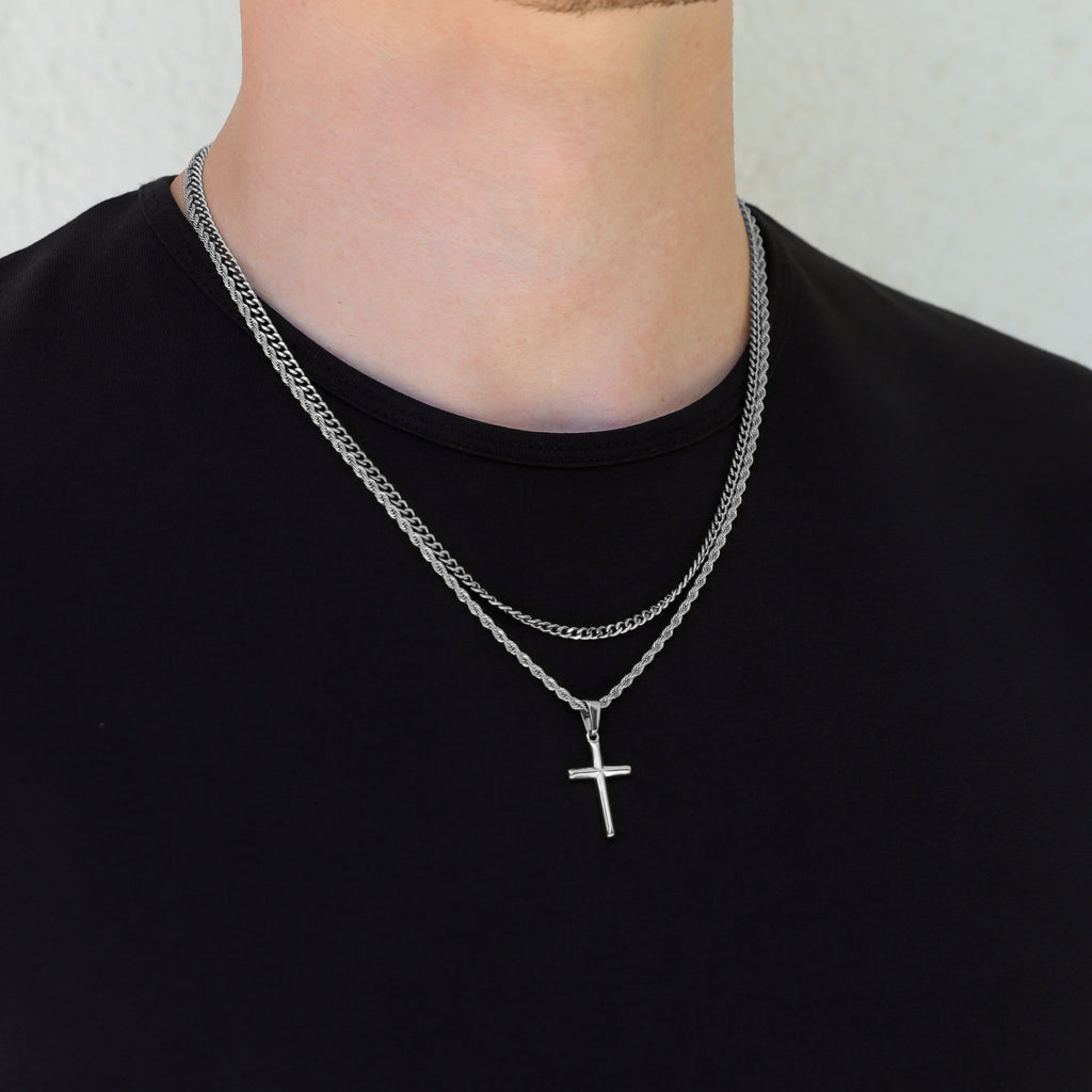 Small Cross Necklace Silver Set