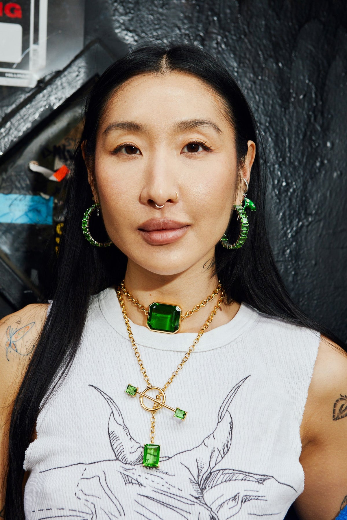 Calling Card Toggle Necklace in Green Envy (Gold)