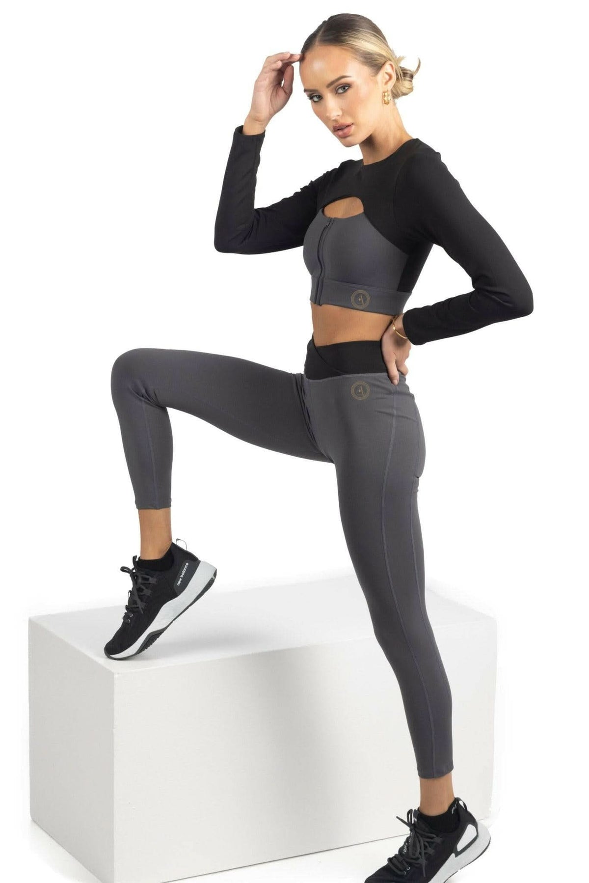 Alisha Color Block Activewear Long Sleeve Top in Black