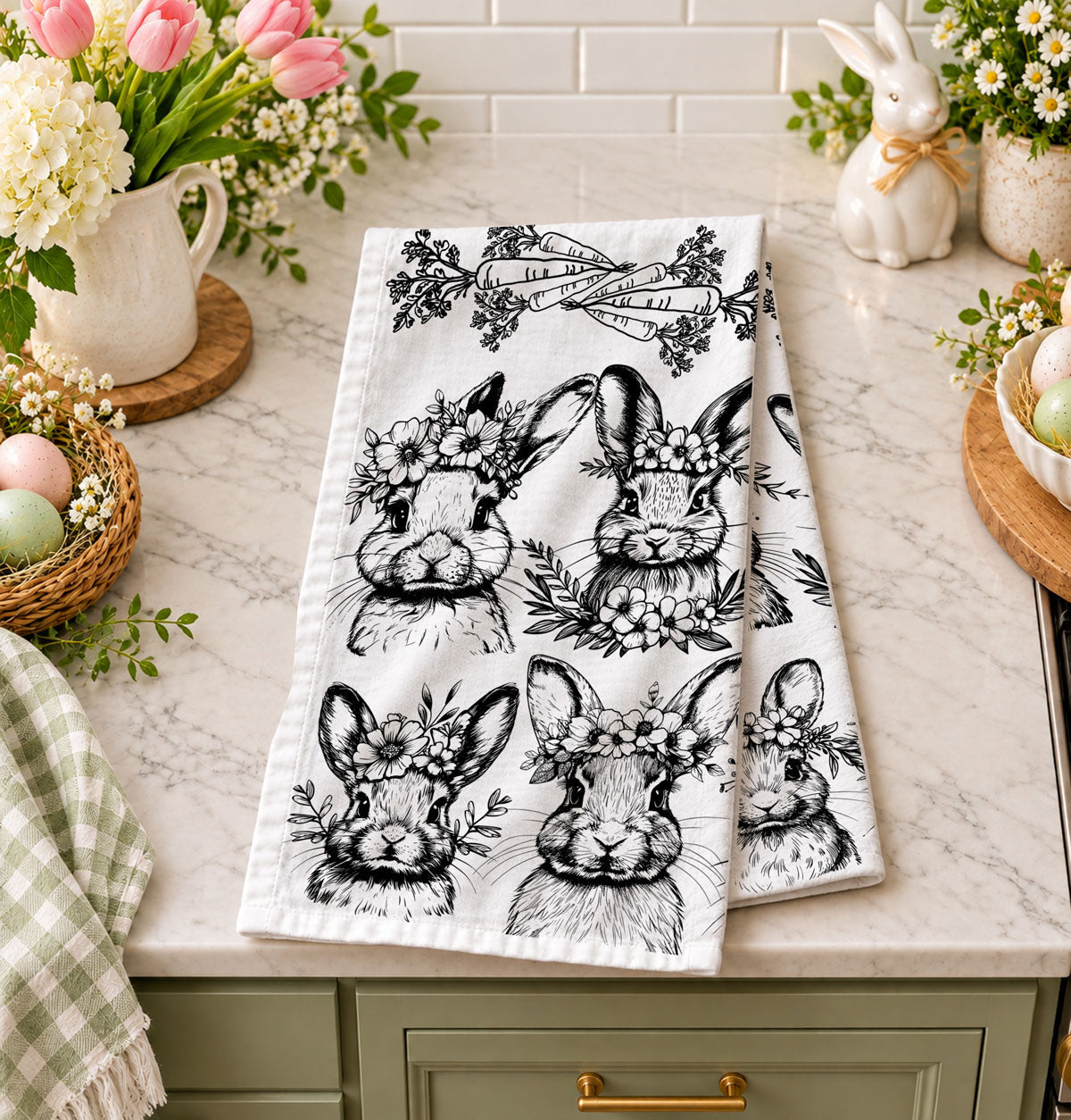 B&W Bunnies Towel