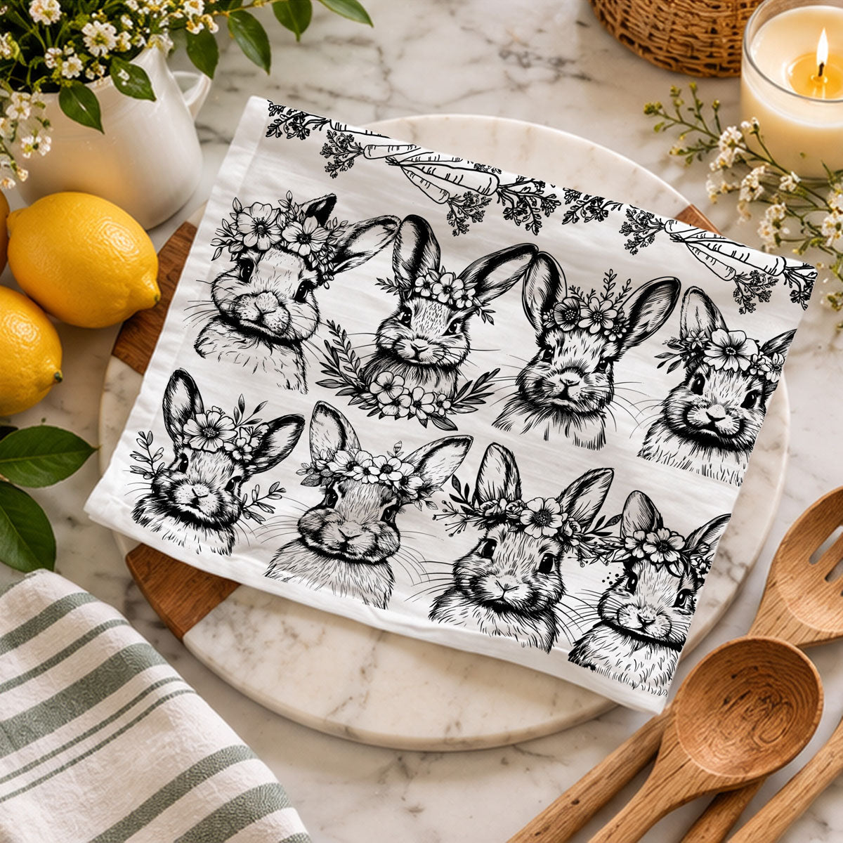 B&W Bunnies Towel