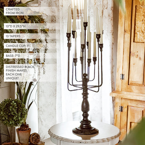 13 Taper Candle Black Iron Candelabra