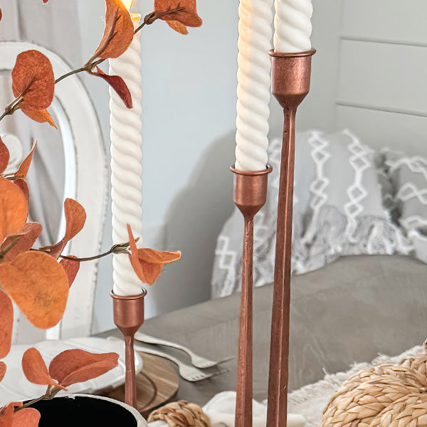 Copper Finish Cast Iron Taper Candle Holders, Set of Three