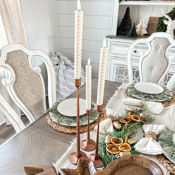 Copper Finish Cast Iron Taper Candle Holders, Set of Three