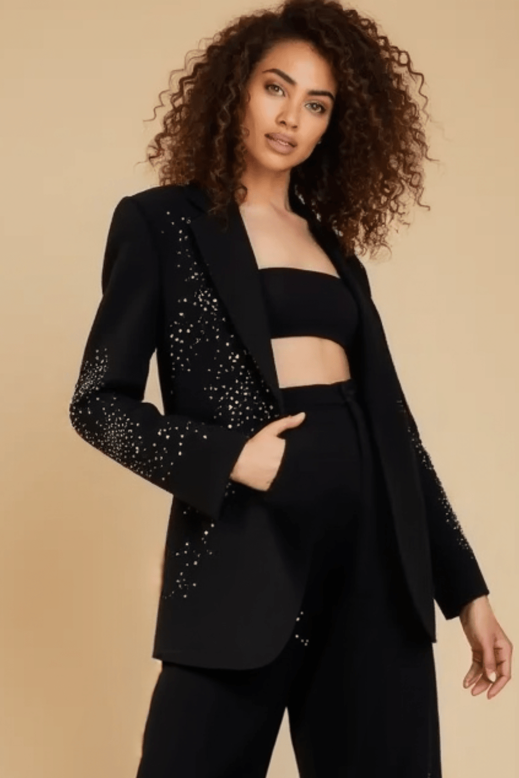 Cicy Shinning Starry Diamonds Blazer (Black)