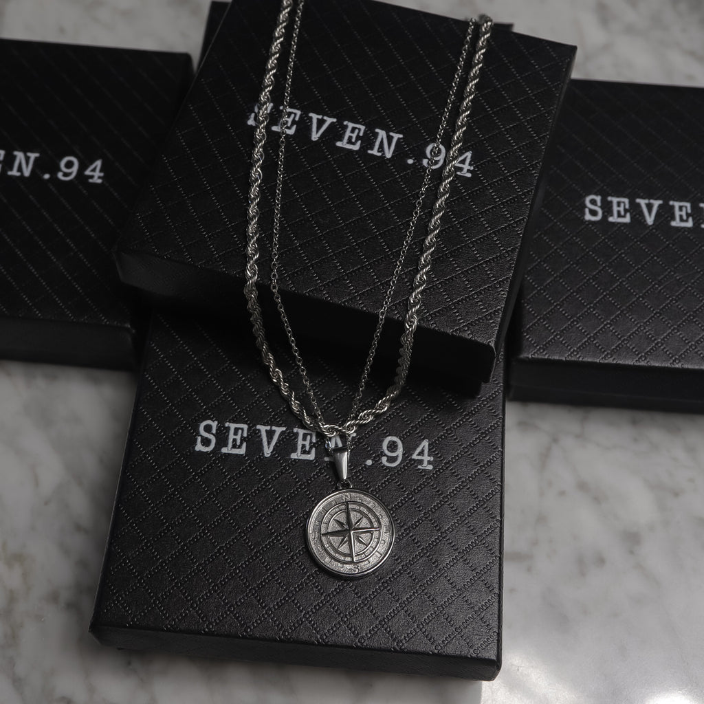 Compass Necklace Rope Gold Set