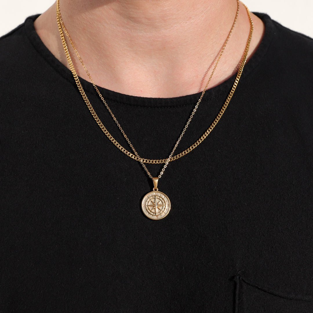 Compass Necklace Silver Set