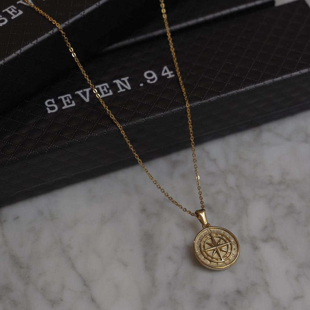 Compass Necklace Silver Set
