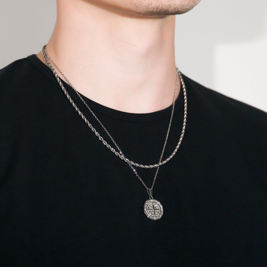 Compass Necklace Rope Gold Set