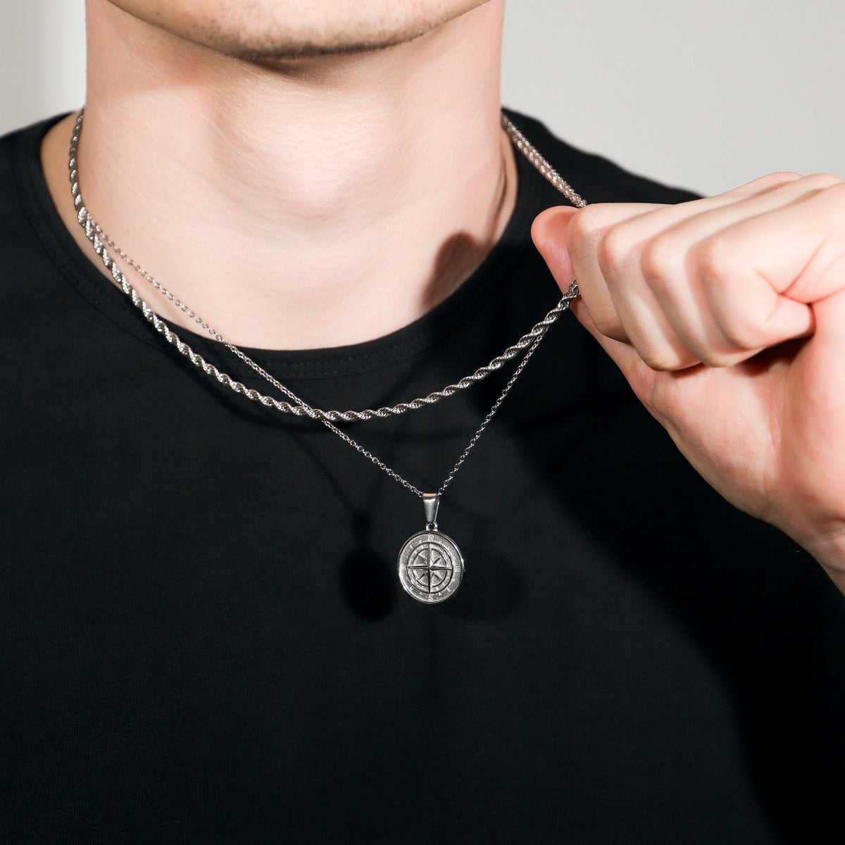 Compass Necklace Rope Gold Set
