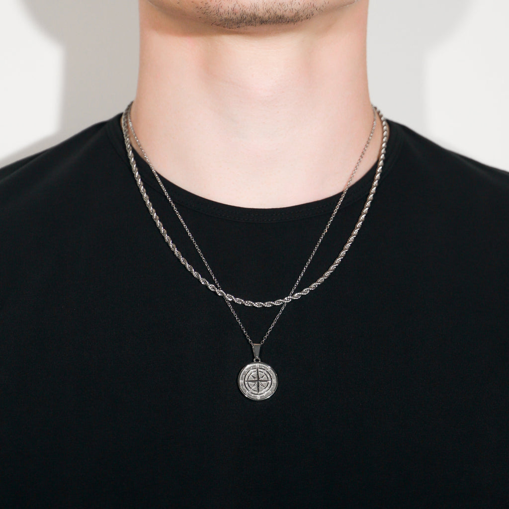 Compass Necklace Rope Gold Set
