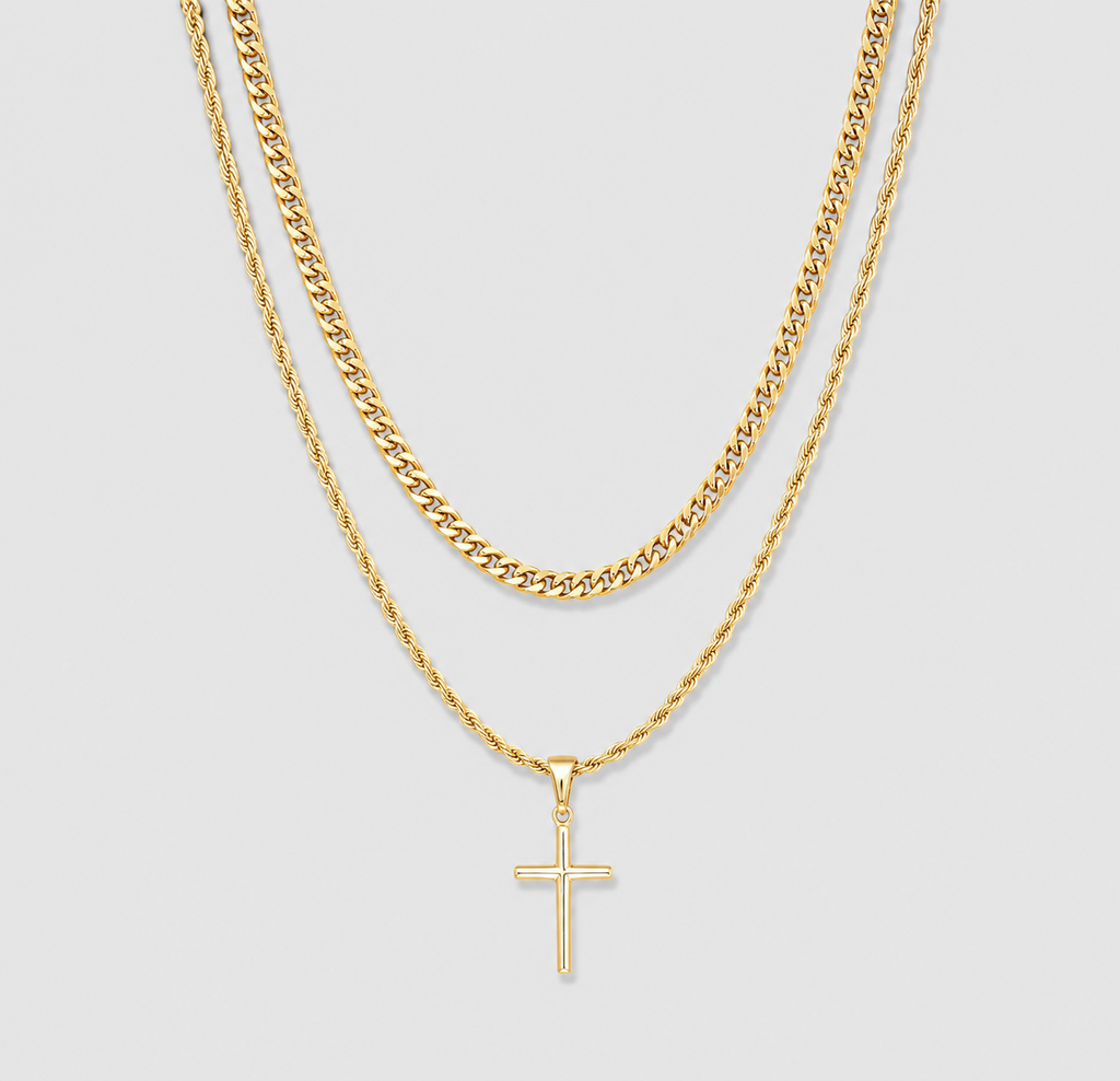 Small Cross Necklace Gold Set