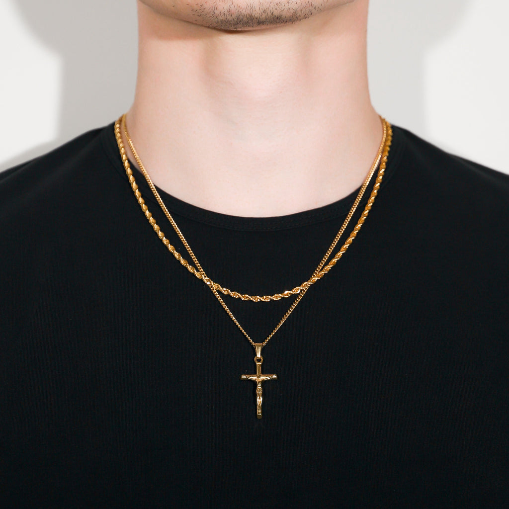 Crucifix Pendant Rope Silver Set