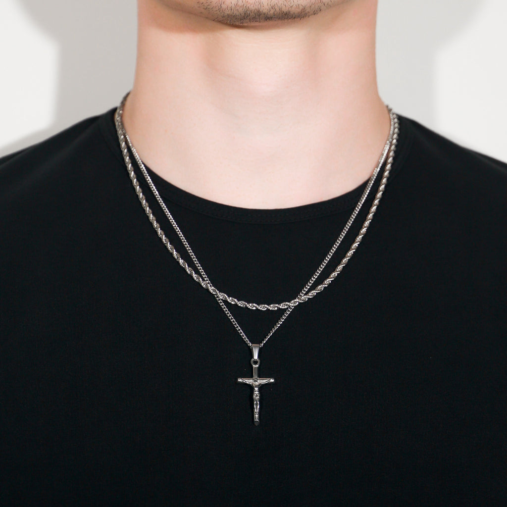 Crucifix Pendant Rope Gold Set