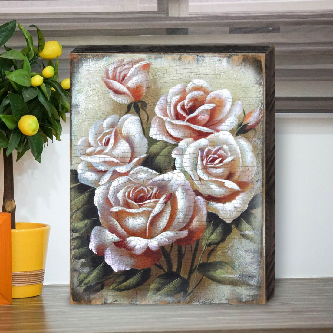 Glennville Rose Art Wooden Wall Art by Nature Wonders - Love Family Kids Decor - 95306B