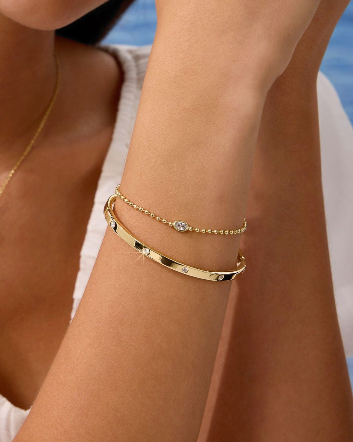 Gold Filled Diamond Oval Stone Bracelet