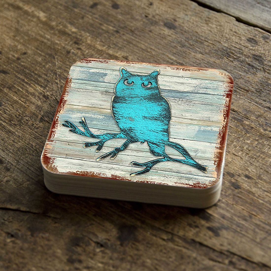 Owl Wooden Cork Coasters Gift Set of 4 by Nature Wonders - Nature Wildlife Decor  - 8198218-9C-S4