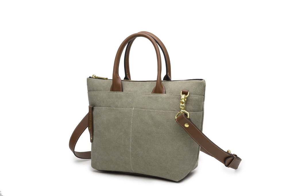 Dot | Small Tote | Fatigue Washed Canvas + Brown Leather