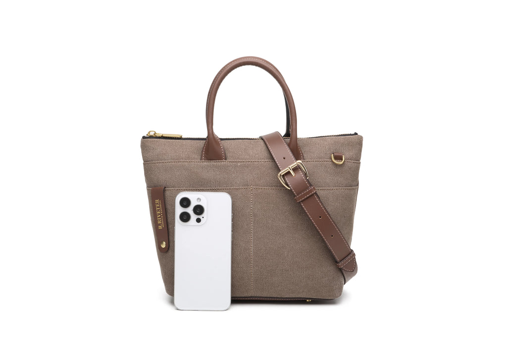 Dot | Small Tote | Chocolate Washed Canvas + Brown Leather