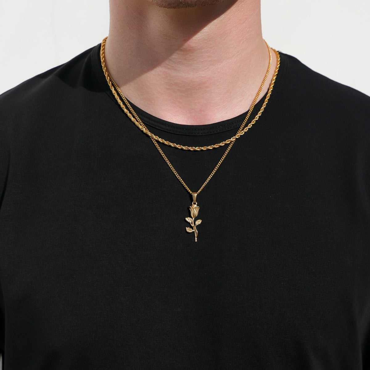 Rose Pendant Gold Rope Set
