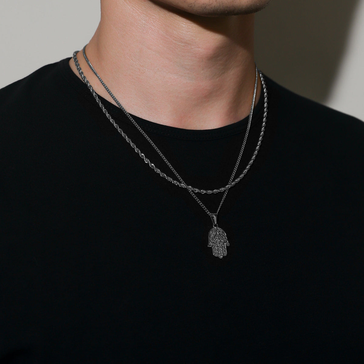 Hamsa Pendant Silver Set