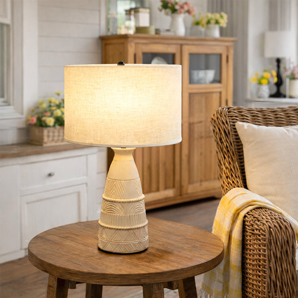 Intricate Beige Bedside Table Lamp
