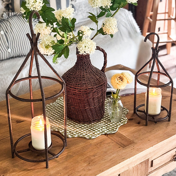 Vintage Inspired Open Cage Candle Lanterns, Set of Two