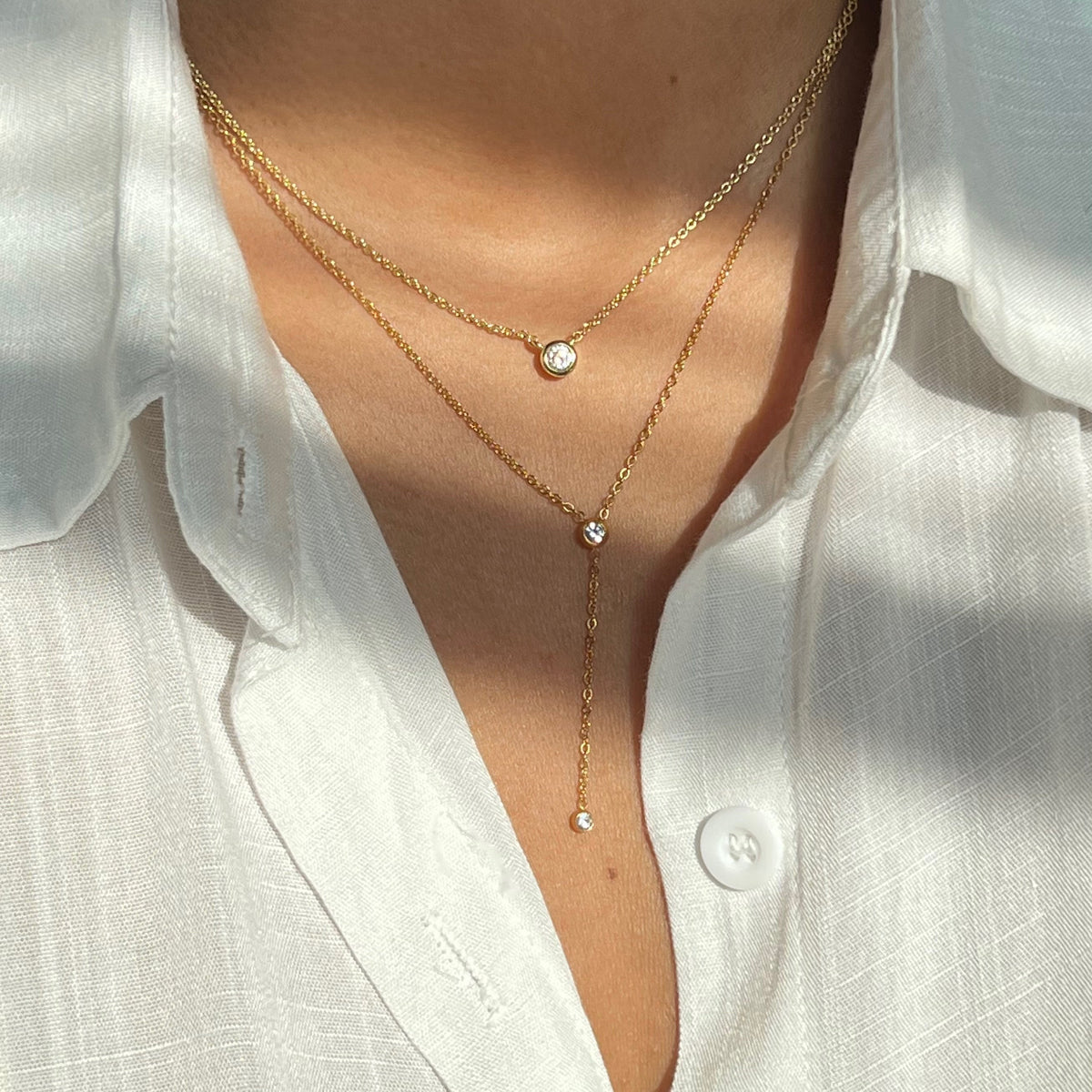 Gold Filled Diamond Bezel Necklace