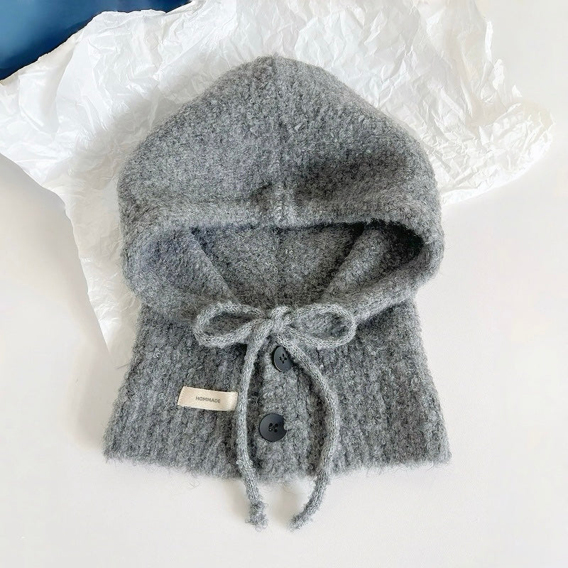 Drawstring Buttoned Balaclava Hat