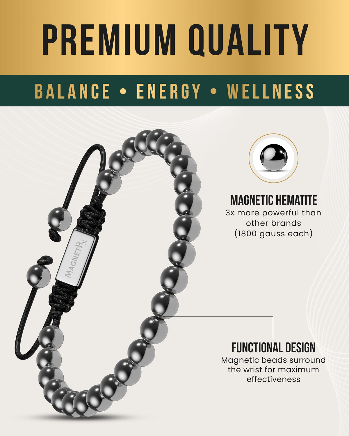 High Power Magnetic Hematite Bracelet Classic 6mm Bead