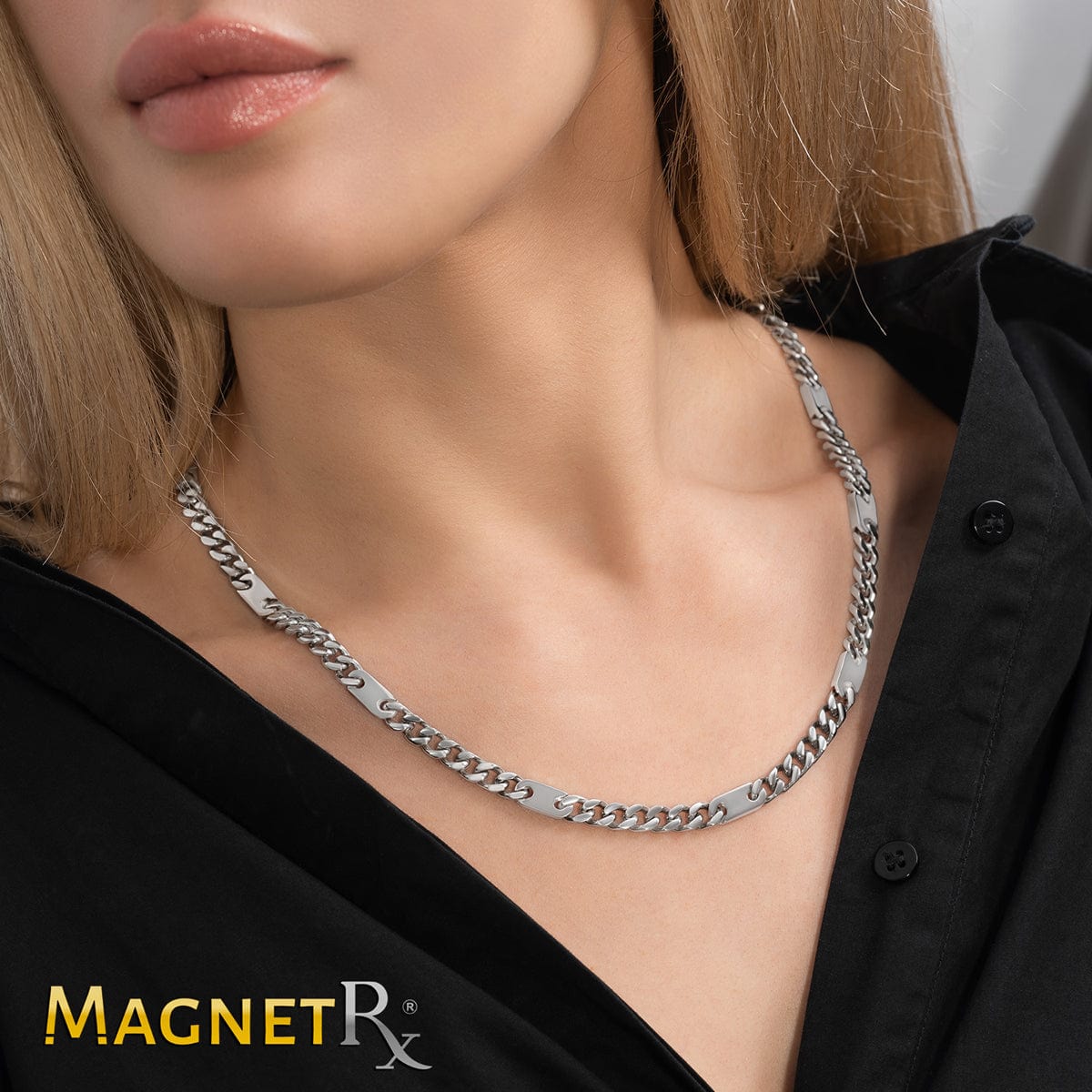 Magnetic Therapy Necklace Stainless Steel Curb Chain