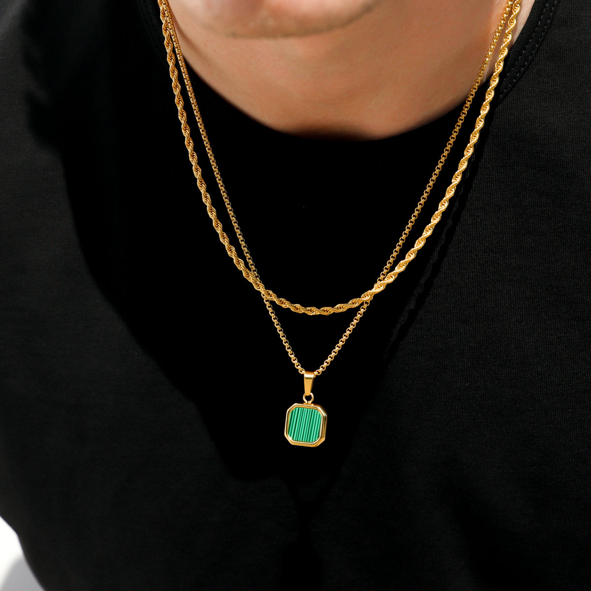 Malachite Stone Pendant Set